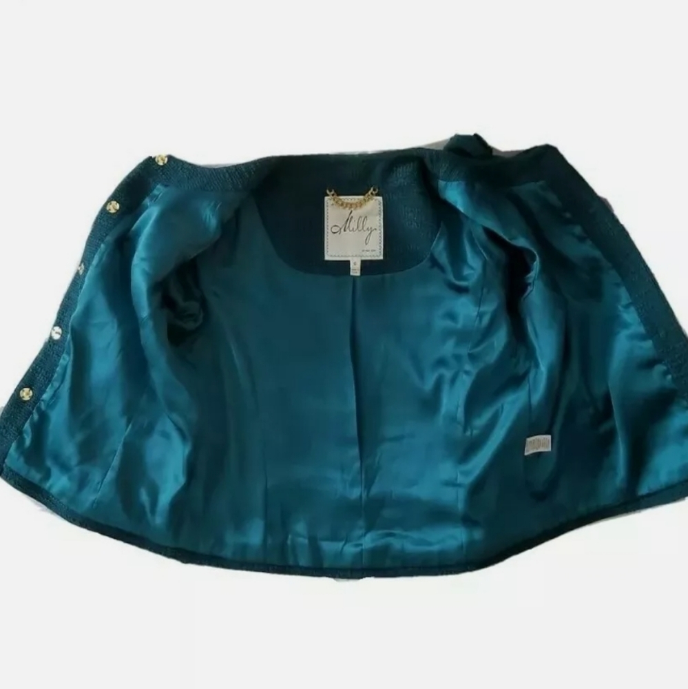 Millie of New York Tweed Boucle Teal Jacket sz 6 - Picture 10 of 11